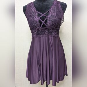 Pure Romance Plum Lace Babydoll & G-String Set - Large